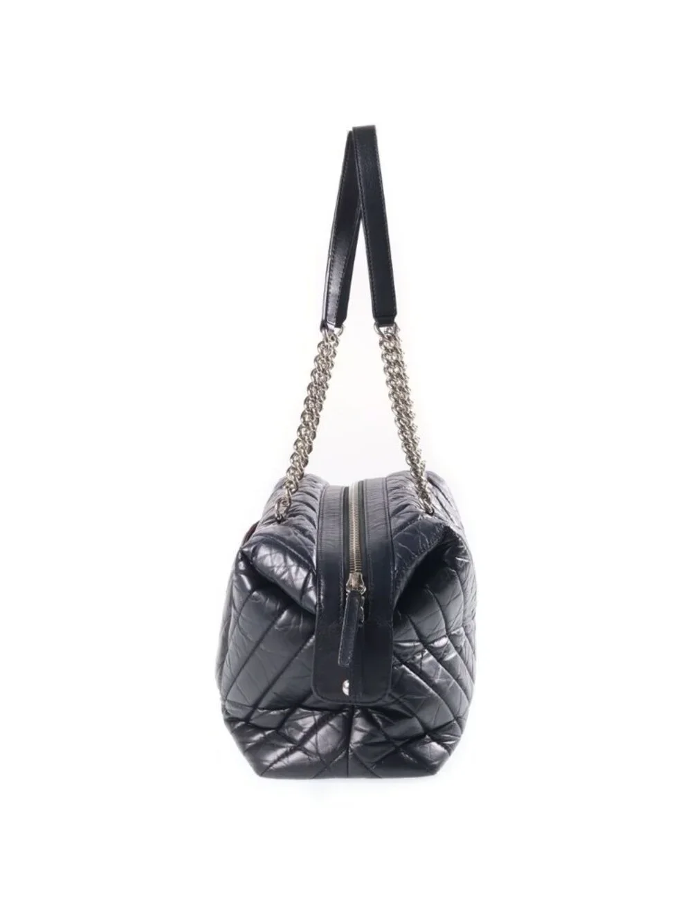 Chanel Cambon Chain Tote Bag V-stitch Leather CC Logo Black